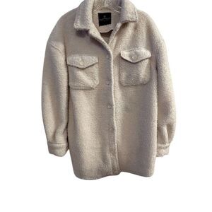 Bagatelle Women's Ivory Fleece Sherpa Shacket Size S Casual Mid-Length